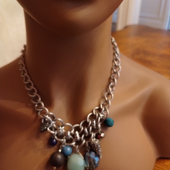 **Preowned Silver-Colored Necklace with Aqua & Blue Drop Pendants ๐ง๐ฟ** - Picture 8 of 11